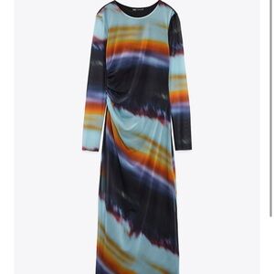 Zara Tie-Dye Long Sleeve Dress - Blue, Orange, Black
